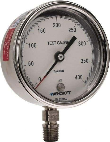 Ashcroft - 3" Dial, 1/4 Thread, 0-400 Scale Range, Pressure Gauge - Lower Connection Mount, Accurate to 0.5% of Scale - Best Tool & Supply