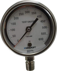 Ashcroft - 3" Dial, 1/4 Thread, 0-600 Scale Range, Pressure Gauge - Lower Connection Mount, Accurate to 0.5% of Scale - Best Tool & Supply