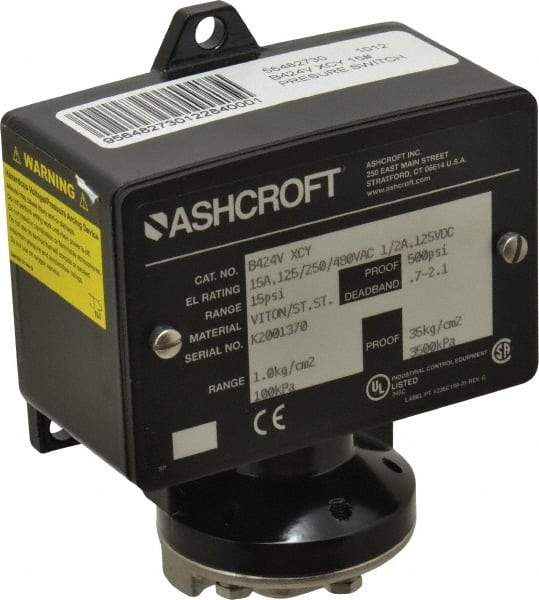 Ashcroft - 3 to 15 psi Adjustable Range, 500 Max psi, Watertight Single Setpoint - 1/4 Thread - Best Tool & Supply