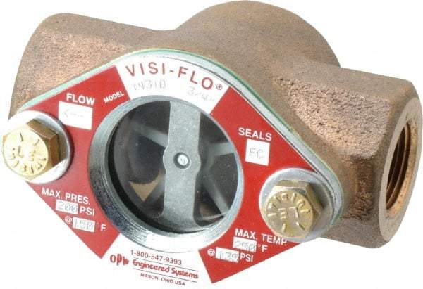 OPW Engineered Systems - 3/4 Inch, Bronze, Visi-Flo Sight Flow Indicator - 200 Max psi, 4-1/8 Inch Overall Length - Best Tool & Supply