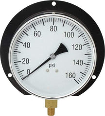 Value Collection - 6" Dial, 1/4 Thread, 0-160 Scale Range, Pressure Gauge - Lower Connection, Rear Flange Connection Mount, Accurate to 3-2-3% of Scale - Best Tool & Supply