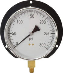 Value Collection - 6" Dial, 1/4 Thread, 0-300 Scale Range, Pressure Gauge - Lower Connection, Rear Flange Connection Mount, Accurate to 3-2-3% of Scale - Best Tool & Supply