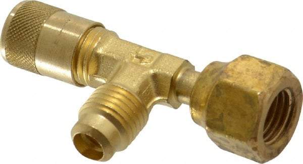 Parker - 500 Max psi, 1/4 Tube OD, Forged Flared Female Run Swivel Tee with Depressor Access Valve - Brass - Best Tool & Supply