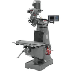 Jet - 9" Table Width x 42" Table Length, Step Pulley Control, 3 Phase Knee Milling Machine - R8 Spindle Taper, 2 hp - Best Tool & Supply