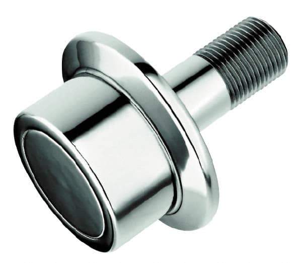 Accurate Bushing - 3-1/2" Roller Diam x 2" Width, 1-1/4" Stud Diam x 2-3/4" Length, Flanged Load Roller - Steel, 1-3/4" Thread Length, 1-1/4-12 Thread, 14,300 Lb Dynamic Cap, 16,000 Lb Static Cap - Best Tool & Supply