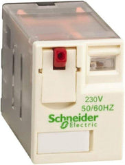 Schneider Electric - 750 VA Power Rating, Electromechanical Plug-in General Purpose Relay - 1 Amp at 250 VAC & 28 VDC, 2 Amp at 250 VAC & 28 VDC, 3 Amp at 277 VAC & 28 VDC, 4CO, 230 VAC at 50/60 Hz - Best Tool & Supply