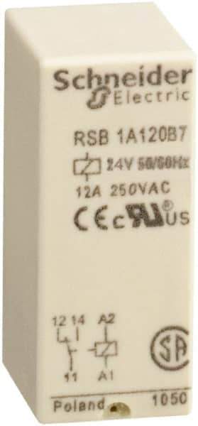 Schneider Electric - 3,000 VA Power Rating, Electromechanical Plug-in General Purpose Relay - 12 Amp at 250 VAC & 12 Amp at 28 VDC, 1CO, 24 VAC - Best Tool & Supply