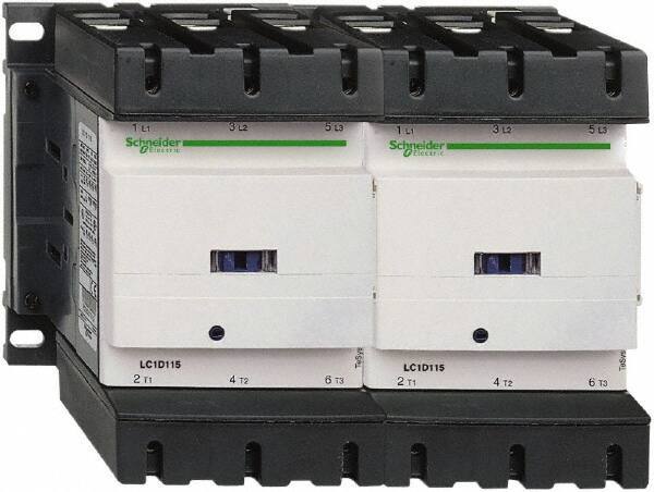 Schneider Electric - 3 Pole, 110 Coil VAC at 50/60 Hz, 115 Amp at 440 VAC, Reversible IEC Contactor - 3 Phase hp: 100 at 575/600 VAC, 30 at 200/208 VAC, 40 at 230/240 VAC, 75 at 460/480 VAC - Best Tool & Supply