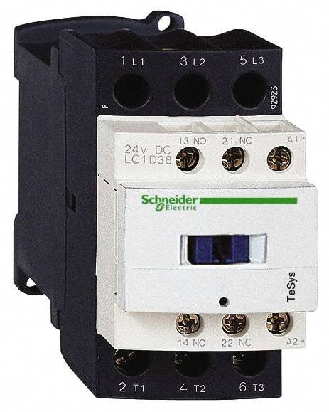 Schneider Electric - 3 Pole, 24 Coil VDC, 38 Amp at 440 VAC, Nonreversible IEC Contactor - Bureau Veritas, CCC, CSA, CSA C22.2 No. 14, DNV, EN/IEC 60947-4-1, EN/IEC 60947-5-1, GL, GOST, LROS, RINA, RoHS Compliant, UL 508, UL Listed - Best Tool & Supply