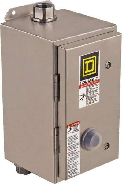 Square D - 440 Coil VAC at 50 Hz, 480 Coil VAC at 60 Hz, 27 Amp, NEMA Size 1, Nonreversible Enclosed Enclosure NEMA Motor Starter - 3 Phase hp: 10 at 460 VAC, 10 at 575 VAC, 7-1/2 at 200 VAC, 7-1/2 at 230 VAC, 4x Enclosure Rating - Best Tool & Supply