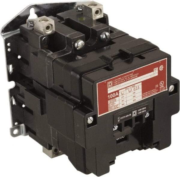 Square D - No Enclosure, 2 Pole, Electrically Held Lighting Contactor - 100 A (Tungsten), 24 VAC at 60 Hz - Best Tool & Supply