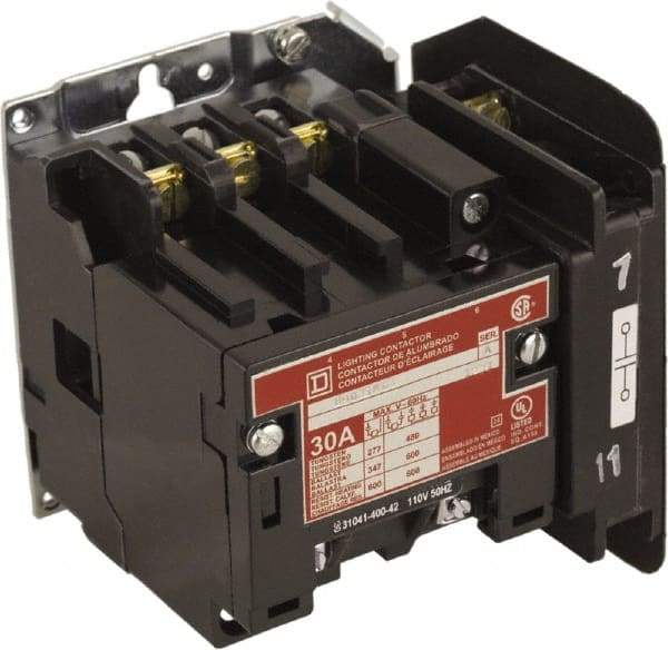 Square D - No Enclosure, 4 Pole, Electrically Held Lighting Contactor - 30 A (Tungsten), 208 VAC at 60 Hz - Best Tool & Supply