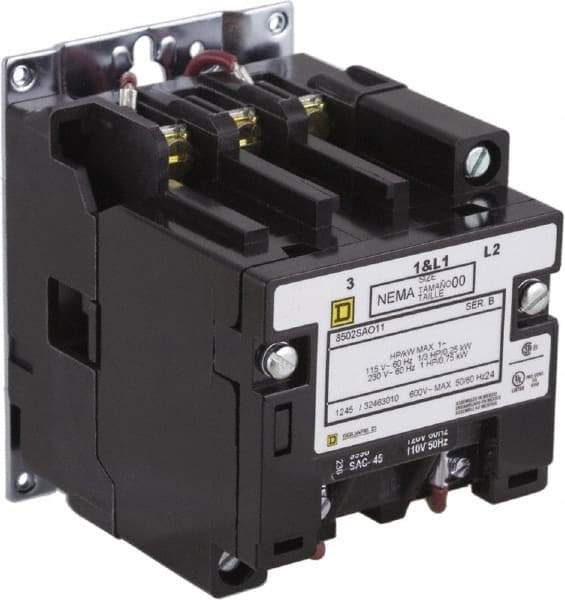 Square D - 2 Pole, 208 Coil VAC at 60 Hz, 9 Amp NEMA Contactor - Open Enclosure, 60 Hz at 208 VAC - Best Tool & Supply