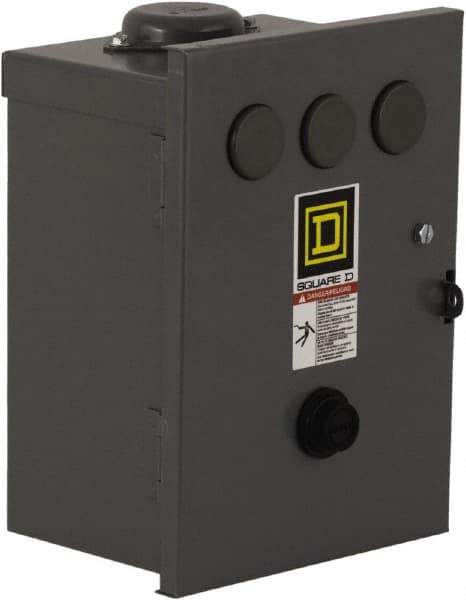 Square D - 110 Coil VAC at 50 Hz, 120 Coil VAC at 60 Hz, 27 Amp, NEMA Size 1, Nonreversible Enclosed Enclosure NEMA Motor Starter - 3 Phase hp: 10 at 460 VAC, 10 at 575 VAC, 7-1/2 at 200 VAC, 7-1/2 at 230 VAC, 3R Enclosure Rating - Best Tool & Supply