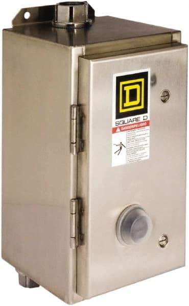 Square D - 110 Coil VAC at 50 Hz, 120 Coil VAC at 60 Hz, 45 Amp, NEMA Size 2, Nonreversible Enclosed Enclosure NEMA Motor Starter - 3 Phase hp: 10 at 200 VAC, 15 at 230 VAC, 25 at 460 VAC, 25 at 575 VAC, 4x Enclosure Rating - Best Tool & Supply