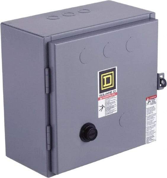 Square D - 220 Coil VAC at 50 Hz, 240 Coil VAC at 60 Hz, 27 Amp, NEMA Size 1, Reversible Enclosed Enclosure NEMA Motor Starter - 7-1/2 hp at 1 Phase, 1 Enclosure Rating - Best Tool & Supply