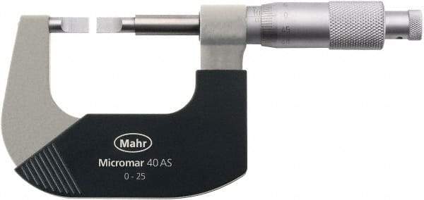 Mahr - 2" to 3" Mechanical Satin Chrome Coated Blade Micrometer - 0.0001" Graduation, 0.031" Blade Thickness, Ratchet Thimble, Rotating Spindle - Best Tool & Supply