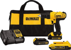 DeWALT - 20 Volt 1/2" Chuck Mid-Handle Cordless Drill - 0-450 & 0-1500 RPM, Single-Sleeve Ratcheting Chuck, Reversible, 3 Lithium-Ion Batteries Included - Best Tool & Supply