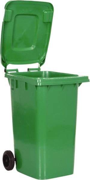 Vestil - 64 Gal Green Rectangle Trash Can - Polyethylene, None Graphic, 39-15/16" High x 28-1/2" Long x 23-1/2" Wide, Lid Included - Best Tool & Supply