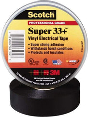 3M - 3/4" x 52', Black Vinyl Electrical Tape - Series 33+, 7 mil Thick, 1,150 V/mil Dielectric Strength, 15 Lb./Inch Tensile Strength - Best Tool & Supply