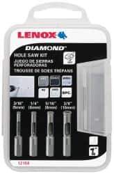 Lenox - 4 Piece, 3/16" to 3/8" Saw Diam, General Purpose Hole Saw Kit - Diamond Grit, Toothed Edge, Includes 4 Hole Saws - Best Tool & Supply