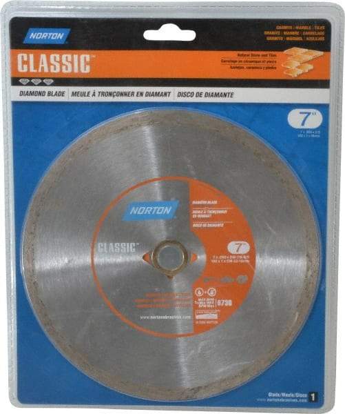 Norton - 7" Diam, 5/8" Arbor Hole Diam, Wet & Dry Cut Saw Blade - Diamond-Tipped, Standard Round Arbor - Best Tool & Supply