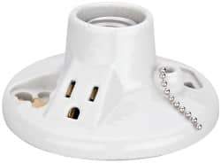 Leviton - 2 Pin, 125 VAC, 660 Watt, Medium Base, Pull Chain Lamp Holder - 4.56 Inch Wide x 2-1/2 Inch High, Incandescent, Screw Mounted - Best Tool & Supply