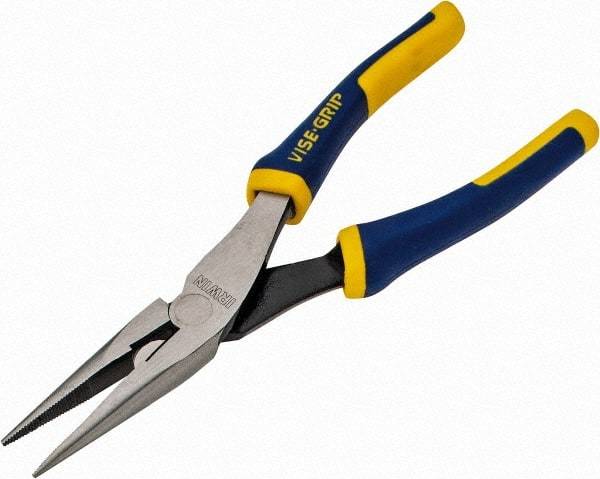 Irwin - 8" OAL, 2-5/16" Jaw Length x 15/16" Jaw Width, Long Nose Side Cutting Pliers - Serrated Jaw, Standard Head, ProTouch Handles - Best Tool & Supply