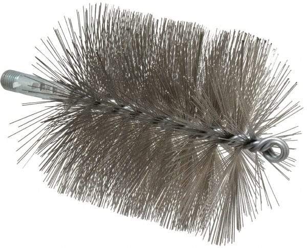 Schaefer Brush - 4-1/2" Brush Length, 4-1/2" Diam, Double Stem, Single Spiral Tube Brush - 7-1/4" Long, Stainless Steel, 1/4" NPSM Male Connection - Best Tool & Supply