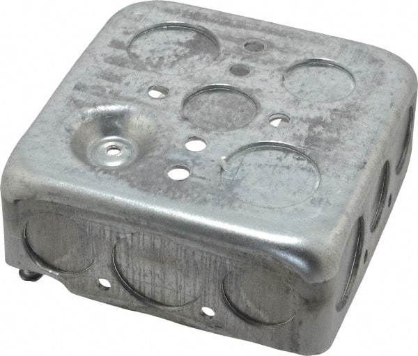 Thomas & Betts - 2 Gang, (14) 1/2 & 3/4" Knockouts, Steel Square Junction Box - 4" Overall Height x 4" Overall Width x 1-1/2" Overall Depth - Best Tool & Supply