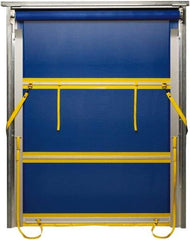 TMI, LLC - 10' Door Width x 10' Door Height PVC Mesh Bug Screen & Spring Loaded Manuel (Style) Roll Up Dock Screen - Blue/Yellow - Best Tool & Supply