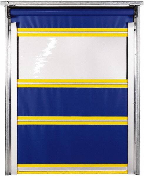 TMI, LLC - 8' Door Width x 10' Door Height PVC Solid with Vision Panel & In-Tube Motorized (Style) Roll Up Dock Screen - Blue/Yellow/Clear - Best Tool & Supply