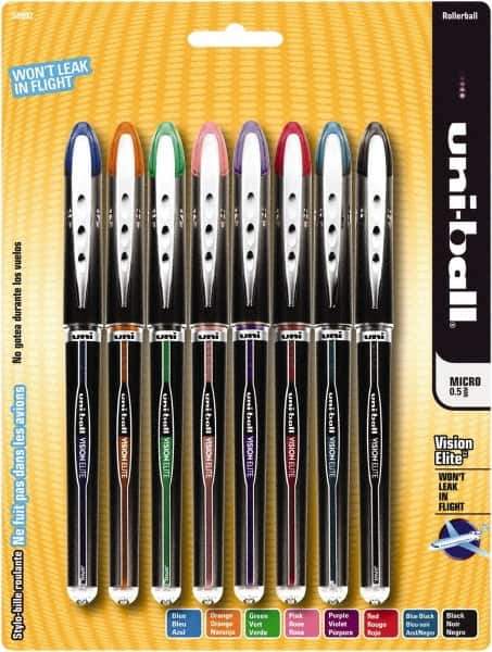 Uni-Ball - Roller Ball 0.8mm Stick Pen - Black, Blue, Black, Blue, Green, Orange, Pink, Purple & Red - Best Tool & Supply