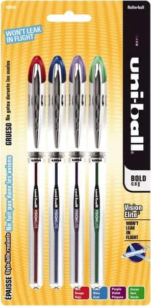 Uni-Ball - Roller Ball 0.8mm Stick Pen - Blue, Green, Purple & Red - Best Tool & Supply