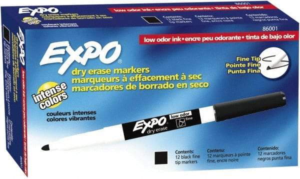 Expo - Black Low Odor Fine Tip 12 Pack Dry Erase Markers - For Use with Dry Erase Marker Boards - Best Tool & Supply