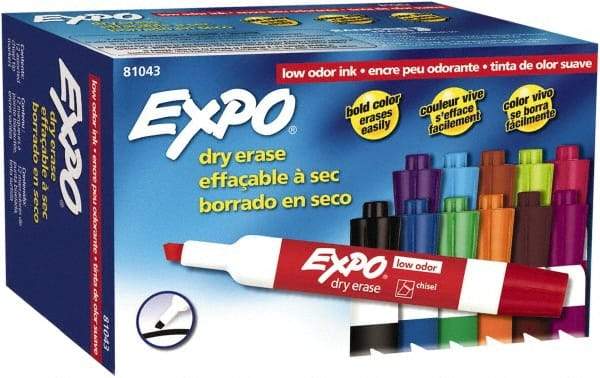 Expo - Aqua, Black, Blue, Brown, Green, Lime, Orange, Pink, Plum, Pumpkin, Purple & Red Low Odor Chisel Tip 12 Pack Dry Erase Markers - For Use with Dry Erase Marker Boards - Best Tool & Supply