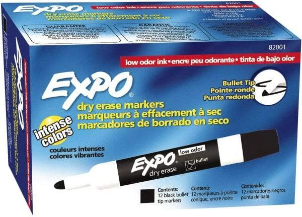 Expo - Black Low Odor Bullet Tip 12 Pack Dry Erase Markers - For Use with Dry Erase Marker Boards - Best Tool & Supply