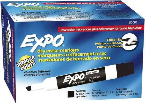 Expo - Black Low Odor Chisel Tip 12 Pack Dry Erase Markers - For Use with Dry Erase Marker Boards - Best Tool & Supply