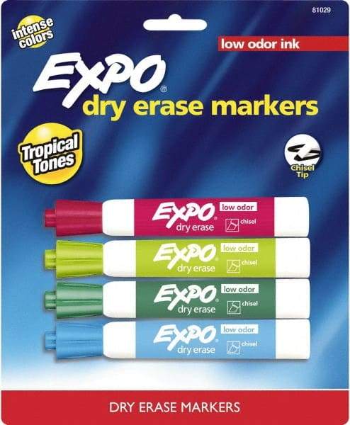 Expo - Aqua, Lime, Pink & Plum Low Odor Chisel Tip 4 Pack Dry Erase Markers - For Use with Dry Erase Marker Boards - Best Tool & Supply