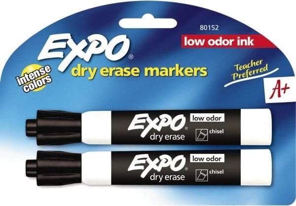 Expo - Black Low Odor Chisel Tip 2 Pack Dry Erase Markers - For Use with Dry Erase Marker Boards - Best Tool & Supply