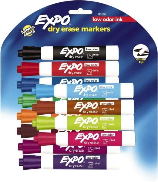 Expo - Aqua, Black, Blue, Brown, Green, Lime, Orange, Pink, Plum, Pumpkin, Purple & Red Low Odor Chisel Tip 12 Pack Dry Erase Markers - For Use with Dry Erase Marker Boards - Best Tool & Supply