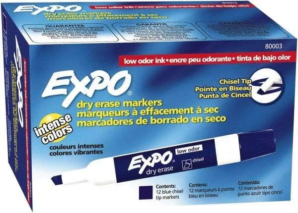 Expo - Blue Low Odor Chisel Tip 12 Pack Dry Erase Markers - For Use with Dry Erase Marker Boards - Best Tool & Supply