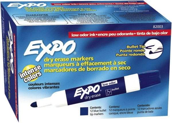 Expo - Blue Low Odor Bullet Tip 12 Pack Dry Erase Markers - For Use with Dry Erase Marker Boards - Best Tool & Supply