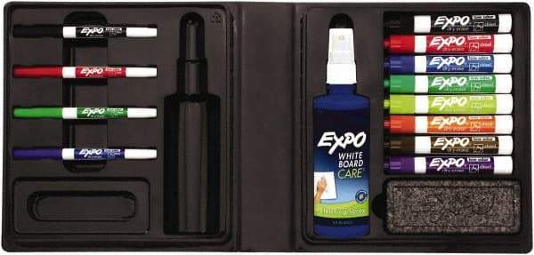 Expo - Assorted Colors, Low Odor 4 Fine Point, 8 Chisel Tip Dry Erase Markers - Includes Cleaning Fluid, For Use with Dry Erase Marker Boards - Best Tool & Supply