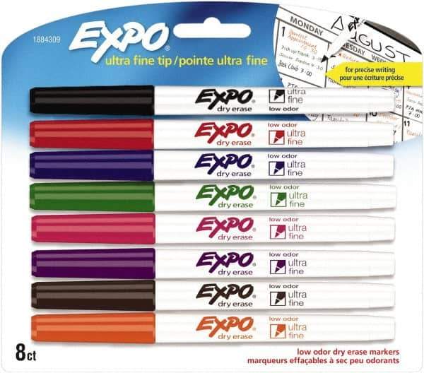 Expo - Black, Blue, Brown, Green, Orange, Pink, Purple & Red Low Odor Ultra Fine Tip 8 Pack Dry Erase Markers - For Use with Dry Erase Marker Boards - Best Tool & Supply