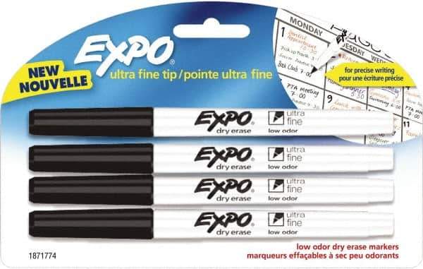 Expo - Black Low Odor Ultra Fine Tip 4 Pack Dry Erase Markers - For Use with Dry Erase Marker Boards - Best Tool & Supply