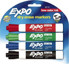 Expo - Black, Blue, Green & Red Low Odor Chisel Tip 4 Pack Dry Erase Markers - For Use with Dry Erase Marker Boards - Best Tool & Supply