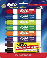 Expo - Black, Blue, Brown, Green, Orange, Pink, Purple & Red Low Odor Chisel Tip 8 Pack Dry Erase Markers - For Use with Dry Erase Marker Boards - Best Tool & Supply