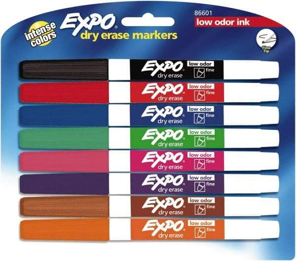 Expo - Black, Blue, Brown, Green, Orange, Pink, Purple & Red Low Odor Fine Tip 8 Pack Dry Erase Markers - For Use with Dry Erase Marker Boards - Best Tool & Supply