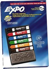 Expo - Black, Blue, Brown, Green, Orange, & Red Low Odor Chisel Tip Markers 6 Pack Dry Erase Markers - Includes Eraser & Organizer, For Use with Dry Erase Marker Boards - Best Tool & Supply